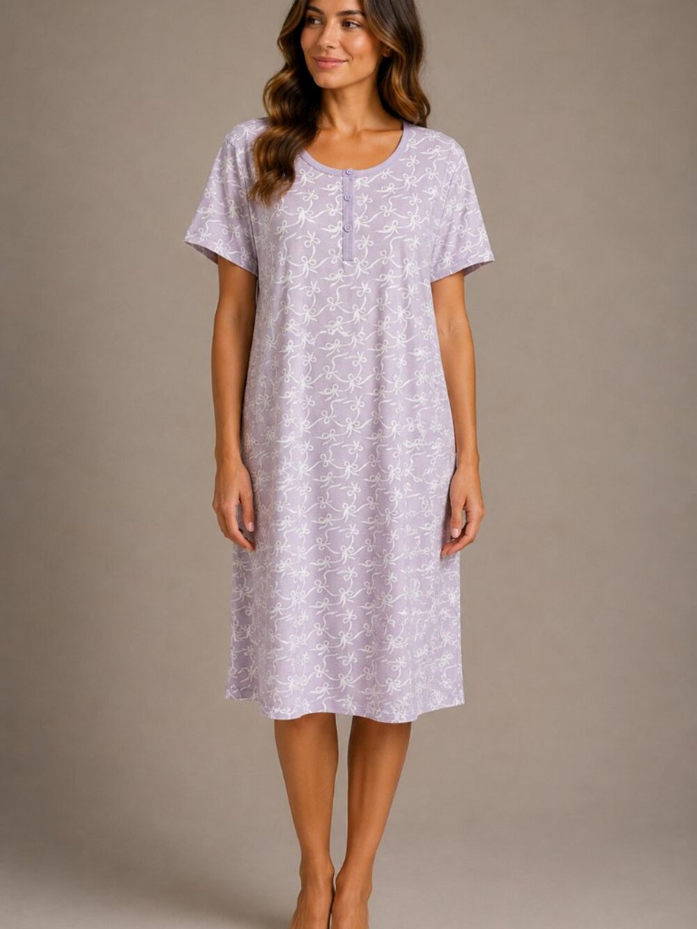 Charter Club Intimates Women’s XL Gray Purple Bow Print Cotton Nightgown